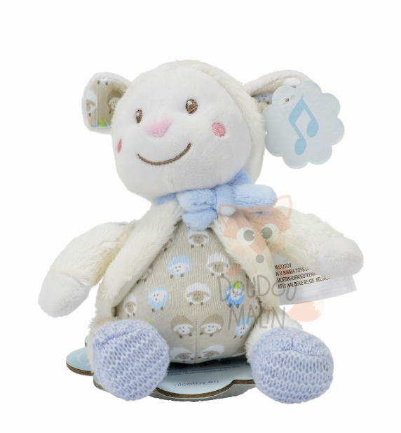  mouton bisou musical box sheep blue white 15 cm 